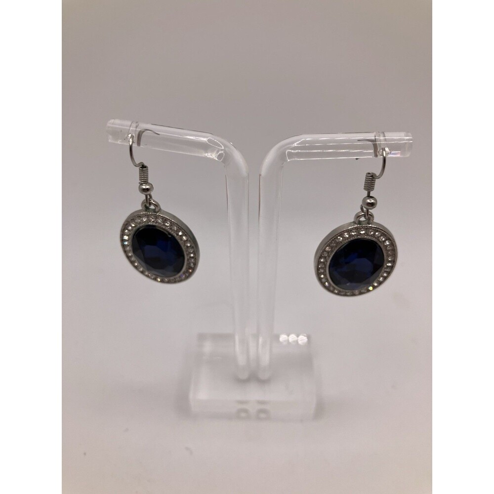 Blue Glass And Silver Tone Metal Dangle Drop Earrings Jewelry